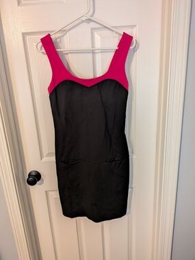 Trina Turk Black Bodycon Dress with Hot Pink Accents